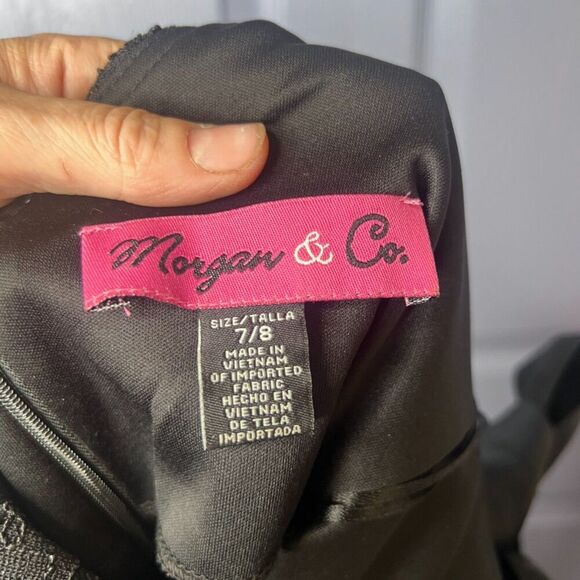 Morgan & Co Black Lace Sleeveless Ribbon Tie Back Sheath Cocktail Dress Size 7/8 - Picture 9 of 11